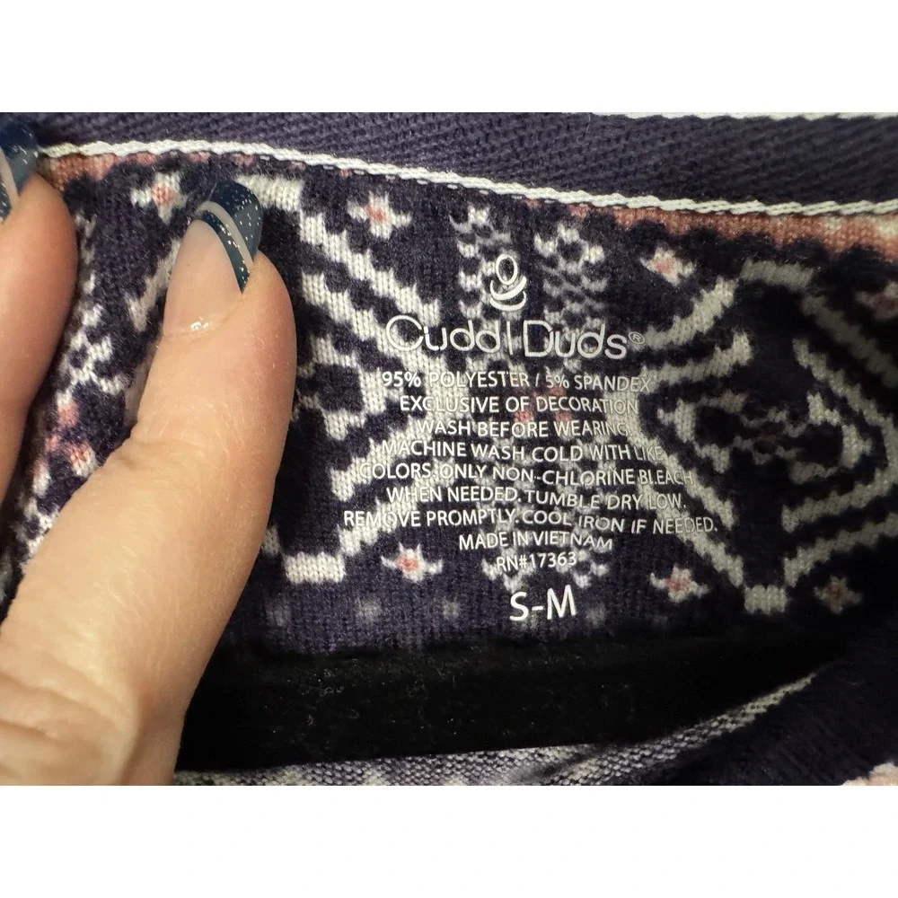 Cuddl Duds Pajama Set Womens‎ SM Navy Pink Fair Isle Loungewear 2 Piece
